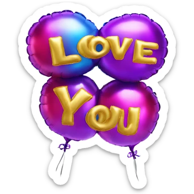 A foil balloon in the shape of letters saying I love you sticker