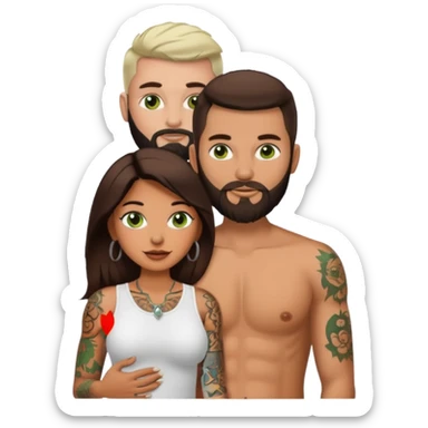 Brown eyed Latina woman with pierced nipples and tattoos having sex white a white man with green eyes and a beard  sticker