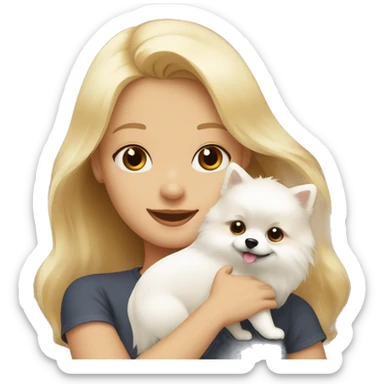 Blond girl hugging white Pomeranian and brown Pomeranian  sticker