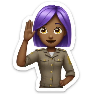girl saluting with purple hair sticker