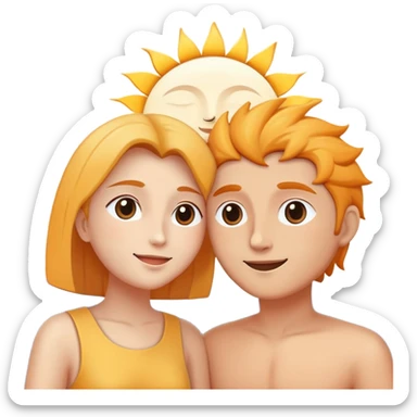 two people greeting each other with good morning and good night, sun and moon icons, simple and expressive sticker