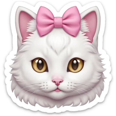 White kitty with a one pink bow on the side of her ear sticker