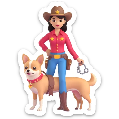femme cowboy avec son chihuahua sticker