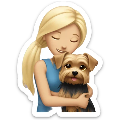 Blonde hugs a Yorkshire terrier dog sticker