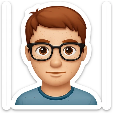 Add glasses to the freckled man with short hair in emoji style, no background. sticker