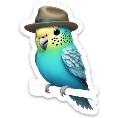 Budgie with a hat sticker
