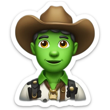 A cow boy with a green skin sticker