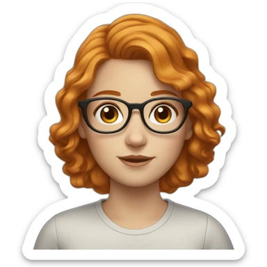 white girl with short wavy ginger hair and square glasses sticker