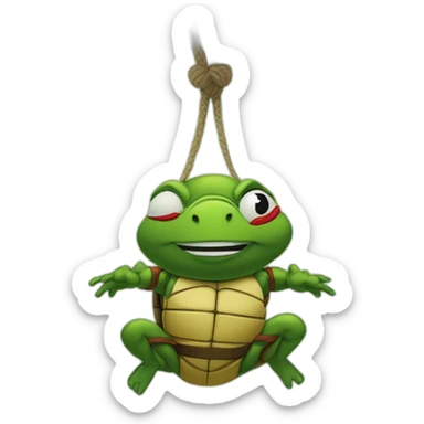Raphael TMNT doing a meditation upside down hanging from a web sticker