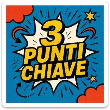 Text '3 Punti chiave' in pop-art style, bold font, contrasting colors, vivid graphic decorations, creative and modern look for unconventional presentations sticker