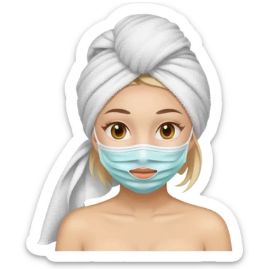 Chica con mascarilla y una tualla en la cabeza sticker