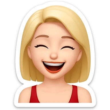 Change her facial expression to laughing, keep the same style as the reference image. sticker