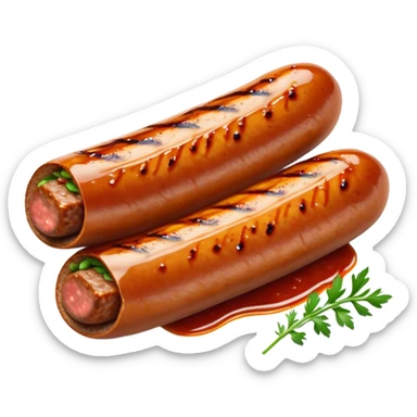 Cinematic spicy chipotle sausage, glistening with smoky, tangy sauce, charred and grilled to perfection, sliced open to reveal juicy filling, served with fresh herbs, rich and flavorful, detailed and appetizing. sticker