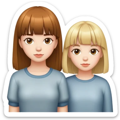 Two girls with bangs standing side by side sticker