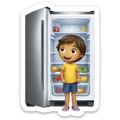 Children open a fridge  sticker