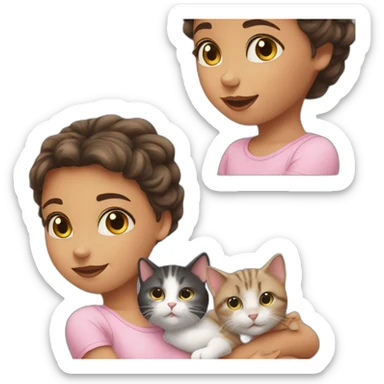 girl loving 3 baby cats sticker
