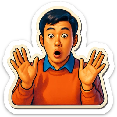 The same Japanese man looks at the viewer with a surprised look, and his hands are empty sticker