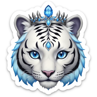 ESO Female white/black tiger khajiit leader of the umbral rose, glowing blue eyes, glowing blue 'third eye' gem; shadow umbral gem silver tiara sticker