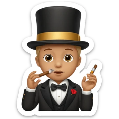 A baby smoking a cigar while wearing a top hat sticker