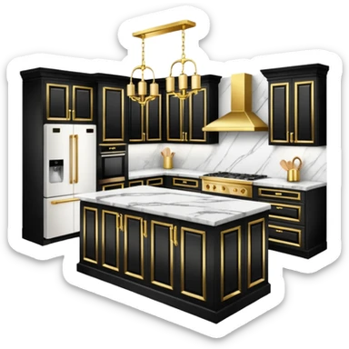 Luxurious black marble kitchen with gold and white accents  sticker