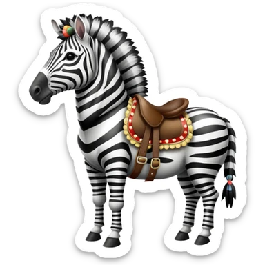 Vintage circus zebra wearing feathers and saddle sticker