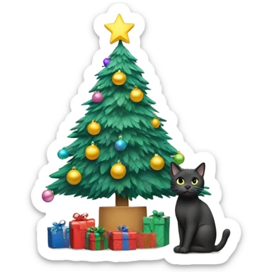 Cat decorating Christmas tree  sticker