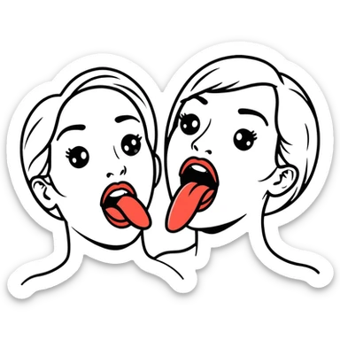woman with two heads sticking out their tongues sticker