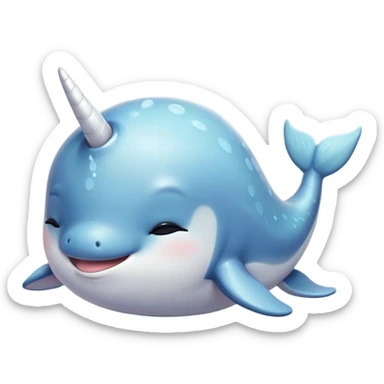 Meme-Worthy cute Sleeping Narwhal Portrait Emoji, Head resting peacefully with a contented smile, showcasing a luxuriously smooth form with a gentle tusk accent, eyes closed in a serene slumber, Simplified yet hilariously adorable features, highly detailed, glowing with a soft, drowsy glow, high shine, relaxed and utterly lovable, stylized with an air of playful laziness, bright and heartwarming, soft glowing outline, capturing the essence of a comically sleepy sea unicorn that feels destined to become the next viral sensation of adorable rest! sticker