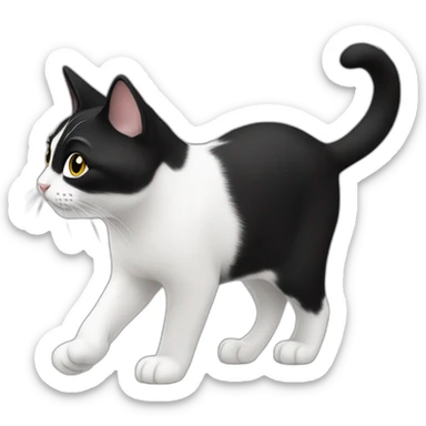 black and white cat walking profile  sticker