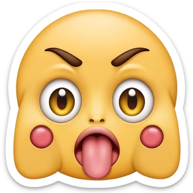 Emoji sticking tongue out with with wide eyes, drool coming out of tongue and eye brows furrowed   sticker