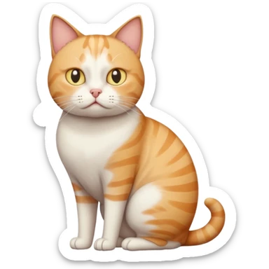 full body white, ginger and tabby cat with skinny head and fat body with an anxious face sticker