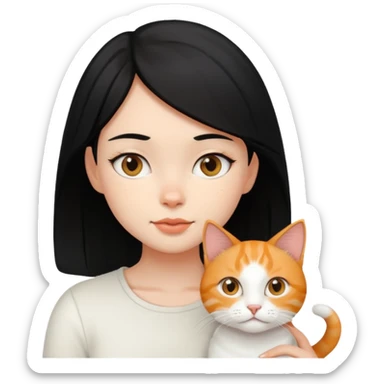 Black haired girl with white and ginger cat sticker
