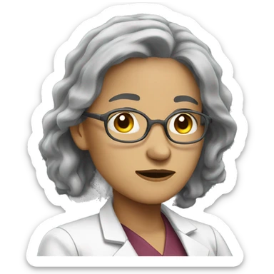 Sad female doctorlong, shoulder-length, grey hair sticker