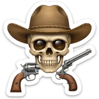 A skull with a vowboy hat and a gun sticker