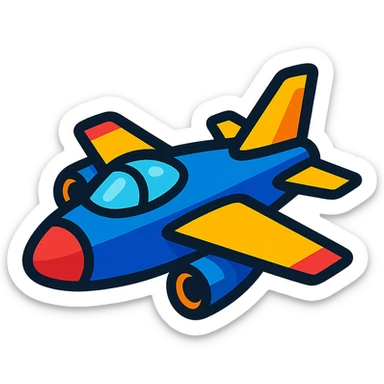 jet airplane, vibrant toon icon style, bold colors, cartoonish feel sticker