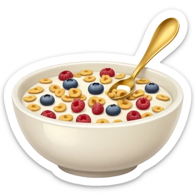 White bowl with gold spoon with cereal inside sticker