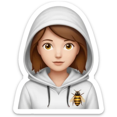 female bee keepers with brown hair, white outfit, white hood sticker