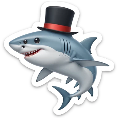 Shark with billionaire's top hat Side view, body turned diagonally to the right, clean white background sticker