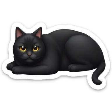 Fat black cat lays on back sticker