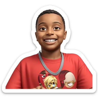 smiling boy in red shirt sticker