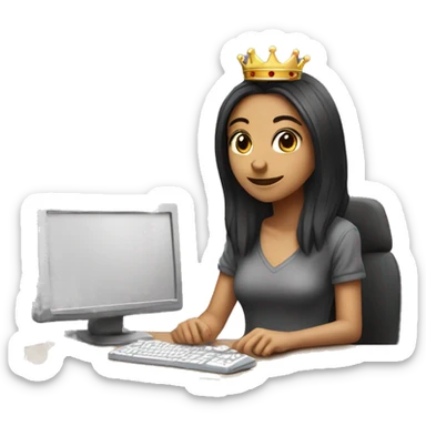 Gamer Girl playing in pc with crown sticker