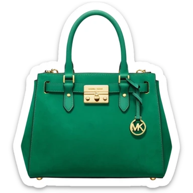 Hyper Realistic, Michael Kors jew tone emerald green suede, handbag, logo printed, gold Luxury detail sticker