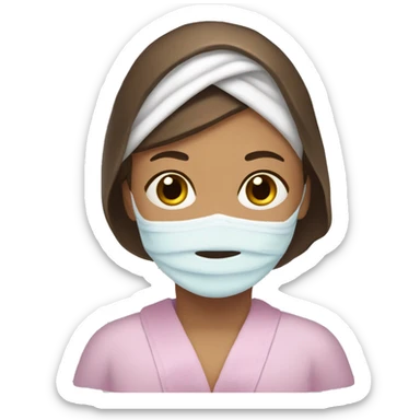 make me a girl with a towel on head and robe and face mask with brown hair and hazel eyes sticker