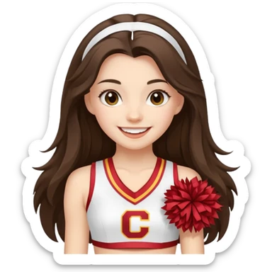 skinny white happy long haired brunette girl in a white USC cheerleader outfit sticker