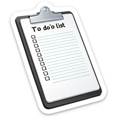 White to do list with black writing and white clip board sticker