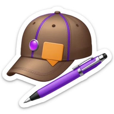 A plastic brown ball cap and the long rectangle purple. (With a pen) And looks like a BFDI style sticker