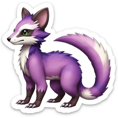 Black-purple-green-gradients Trico-Sergal-Furret-Ferret-Wolverine-Vernid-fusion-Fakemon-animal-hybrid-creature, full body sticker