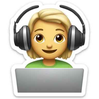 2d emoji working on laptop with headphones sticker