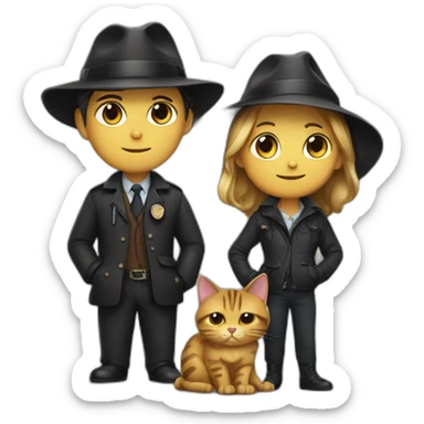 A family consisting of a black cat who is a detective and a tabby cat who is a detective sticker