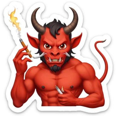 Diablito de cara roja con un cigarro pero el cigarro en la boca y menos humanoide sticker